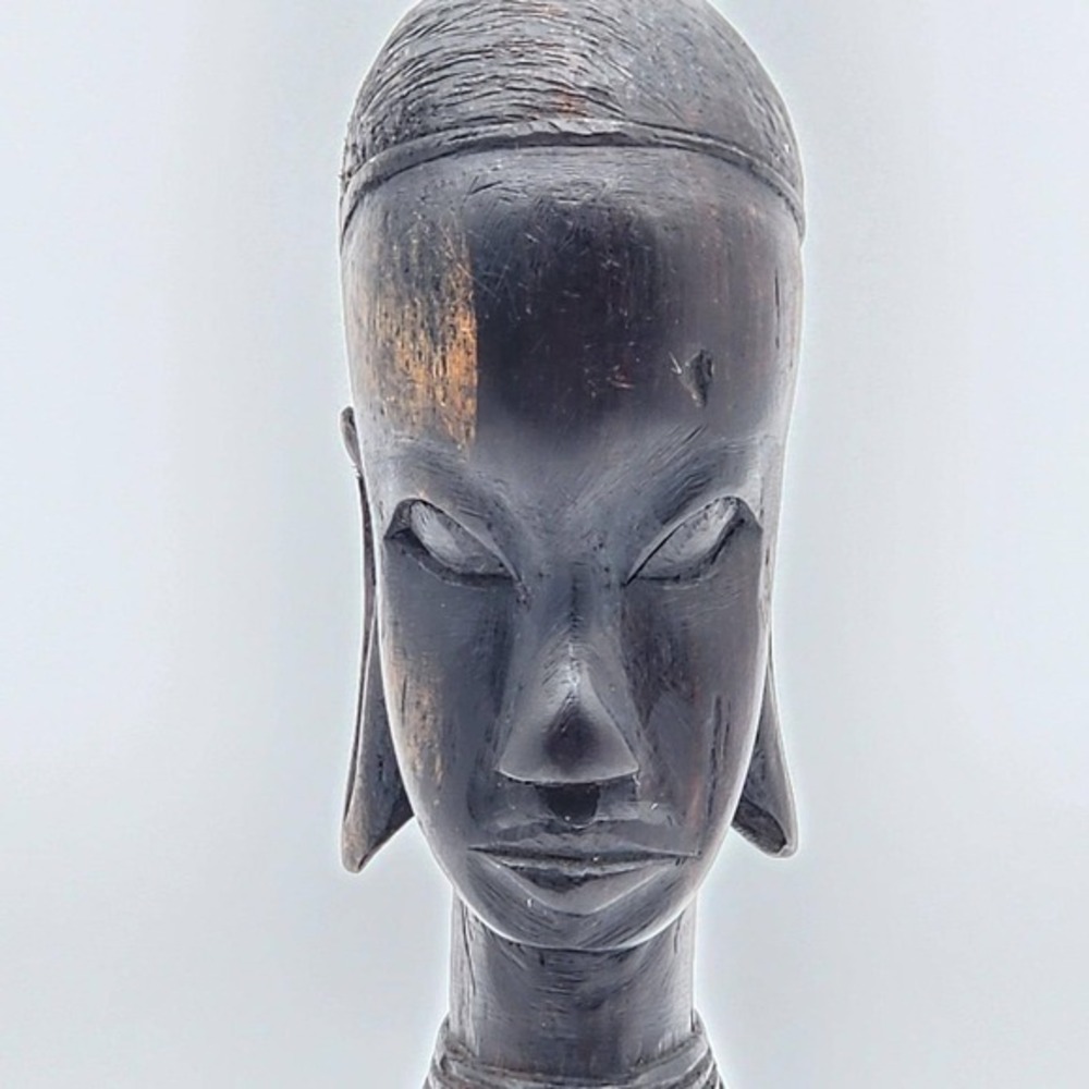Vintage African Hand Carved Ebony Wood Female Bust Elongated Head Figurine 9" - Picture 9 of 11